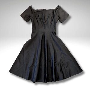 Classic Pinup Style Vintage Inspired Black Fit & Flare Off-Shoulder Midi Dress S